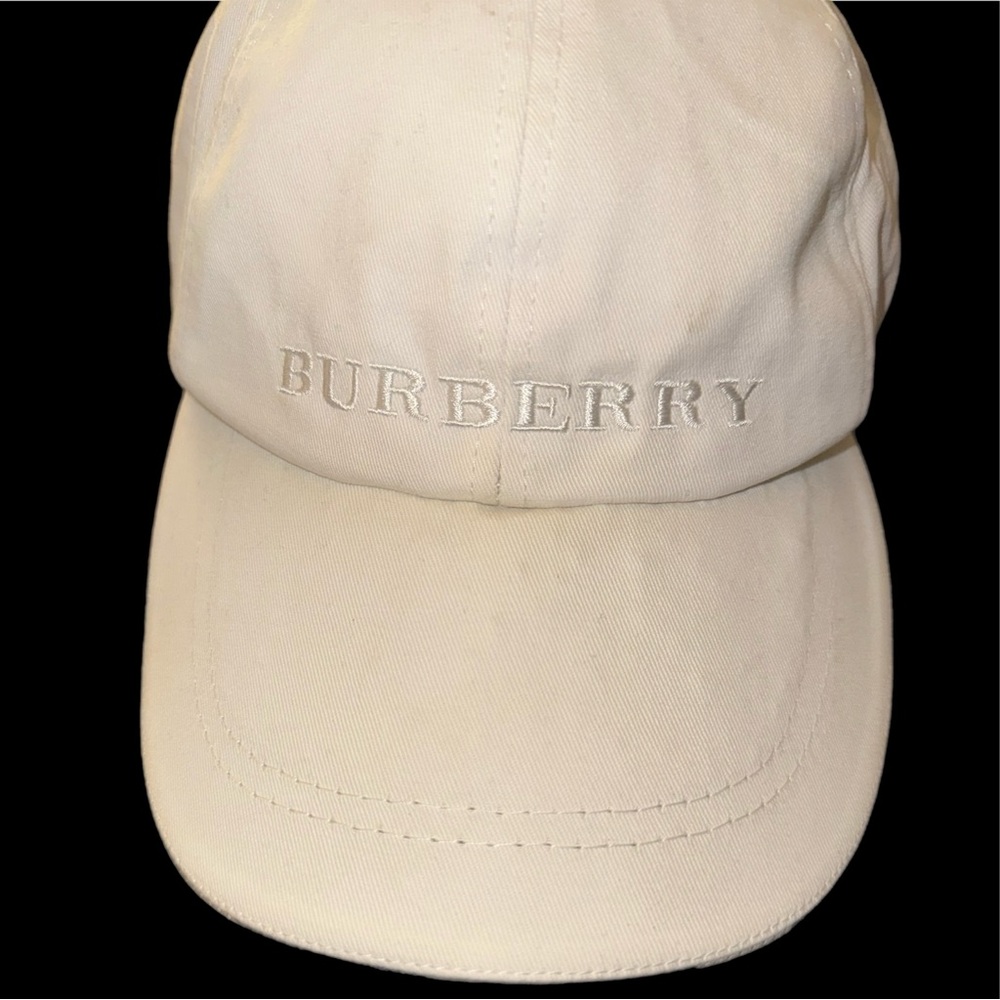 Burberry Embroidered Logo Check Trim Bone White Baseball Hat - Picture 2 of 6